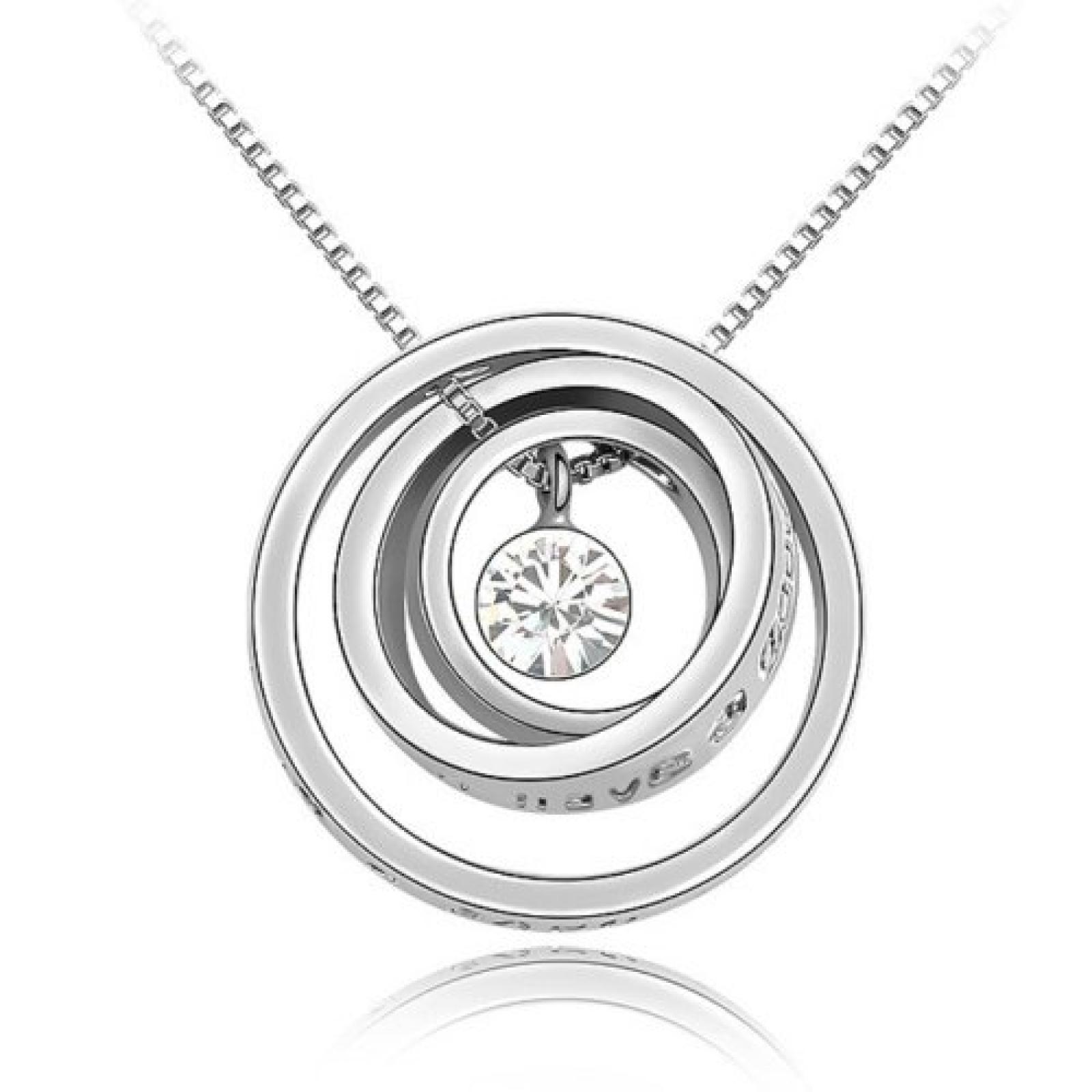 Weihnachtsgeschenke MARENJA Kristall-Damen Kette mit Gravur "I wish youll have a good luck" und 3 Ringe Wei&szlig;gold vergoldet &Ouml;sterreichischen Kristall klar Halskette L&auml;nge 40-45cm Geschenke f&uuml;r Frauen modern Schmuck 